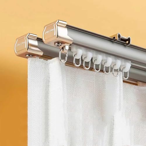 Doppelte Vorhangschiene gardinenschiene 2-läufig Deckenschiene Schienensystem vorgebohrt mit Deckenbefestigung for Fenster Dusch Vorhänge Raumteiler(Gold,5.4m(17.7ft)) von Generic