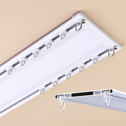 Doppelte Vorhangschienen Ultradünne Vorhangschiene Aus Aluminiumlegierung Stumme Vorhangstange Schiebe-Deckenschienenset Für Raumteiler Balkon(Weiss,270cm) von Generic