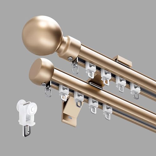 Doppelte Vorhangstange zur Wandmontage Schwere Vorhangschiene gardinenschiene 2-läufig Schiebesystem for Raumteiler, Wohnzimmer, Schlafzimmer, Büro(Gold,17.8ft/543cm) von Generic