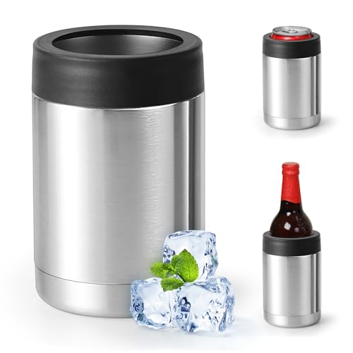 Dosenkühler für normale 12,14,16 g oder schlanke Flaschen, doppelwandiger isolierter Bierdosenkühler aus Edelstahl (Einzeldeckel, Silber, 473 ml) von Generic