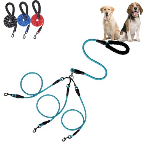 Double Bungee Leash - 1st Step Training Tool,360 Swivel No Tangle Reflective Walking Leash,Multi-Head Removable Dual Two Dogs Lead Splitter,with Soft Padded Handle (Blue, Three Heads) von Generic