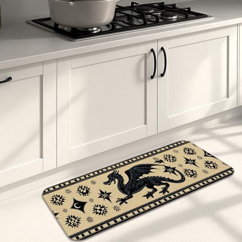 Drachen-Küchenmatten für Boden, mittelalterliche Fantasie-Matten, Memory-Schaum-Matten, gepolstert, bequem, waschbar, rutschfest, Dekor-Teppiche für Küchenspüle, Waschküche, Badezimmer, 40,6 x 129,9 Drachen-Küchenmatten für Boden, mittelalterliche Fantasie-Matten, Memory-Schaum-Matten, gepolstert, bequem, waschbar, rutschfest, Dekor-Teppiche für Küchenspüle, Waschküche, Badezimmer, 40,6 x 129,9 von Generic