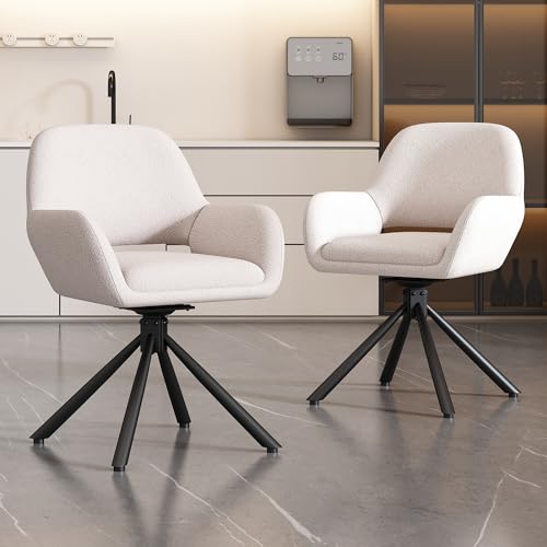 Drehbar Stühlen mit Handläufe Rückenlehne Stoff Loungesessel mit Vier Metallfüßen Esszimmerstuhl für Küche Esszimmer Wohnzimmer Weiss Stoff 2er-Set Drehbar Stühlen mit Handläufe Rückenlehne Stoff Loungesessel mit Vier Metallfüßen Esszimmerstuhl für Küche Esszimmer Wohnzimmer Weiss Stoff 2er-Set von Generic