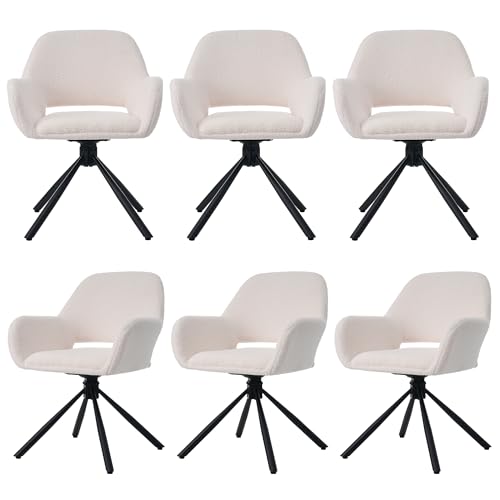 Drehbar Stühlen mit Handläufe Rückenlehne Stoff Loungesessel mit Vier Metallfüßen Esszimmerstuhl für Küche Esszimmer Wohnzimmer Weiss Stoff 6er-Set Drehbar Stühlen mit Handläufe Rückenlehne Stoff Loungesessel mit Vier Metallfüßen Esszimmerstuhl für Küche Esszimmer Wohnzimmer Weiss Stoff 6er-Set von Generic