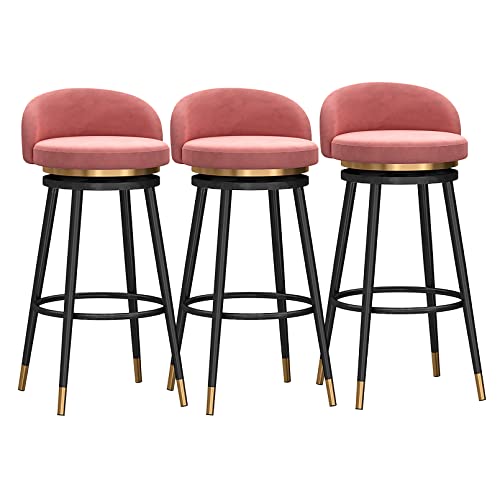 Drehbare Barhocker, 1er-/2er-/3er-Set, Frühstücksstühle, Esszimmerhocker aus Samt, Kücheninsel-Theke mit Rückenlehne und Fußstütze (Rosa, 3 Stück) von Generic