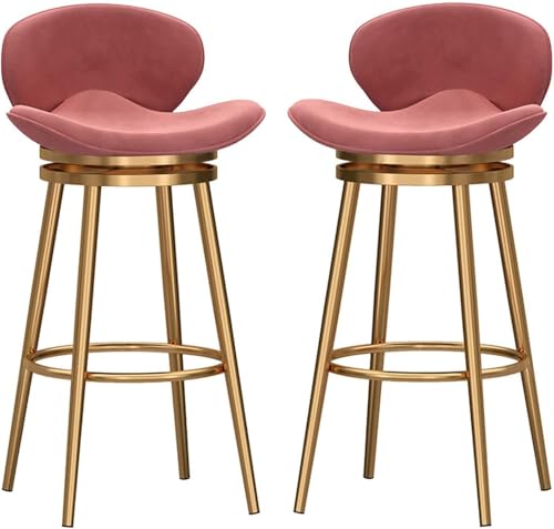 Drehbare Barhocker 2er-Set, Gepolsterter Sitz Aus Samt Barhocker Mit Gebogener Rückenlehne Thekenstühle Gepolsterte Luxushocker Mit Fußstütze Für Das Frühstück I, Pink, Gold Leg Seat Height 75cm Drehbare Barhocker 2er-Set, Gepolsterter Sitz Aus Samt Barhocker Mit Gebogener Rückenlehne Thekenstühle Gepolsterte Luxushocker Mit Fußstütze Für Das Frühstück I, Pink, Gold Leg Seat Height 75cm von Generic