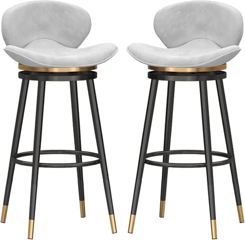 Drehbare Barhocker 2er-Set, Gepolsterter Sitz Aus Samt Barhocker Mit Gebogener Rückenlehne Thekenstühle Gepolsterte Luxushocker Mit Fußstütze Für Das Frühstück I, White, Black Leg Seat Height 65cm von Generic