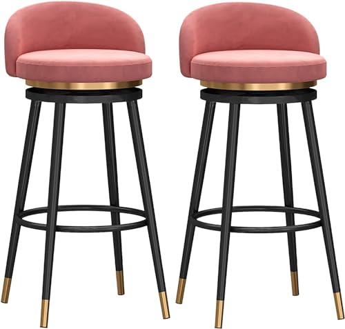 Drehbare Barhocker Set Mit 2 Stück Barstühle Frühstück Esszimmerhocker Für Kücheninsel Samt Außentheke Barhocker Aus Schwarzem Metall Fußstütze, Pink, 75cm von Generic