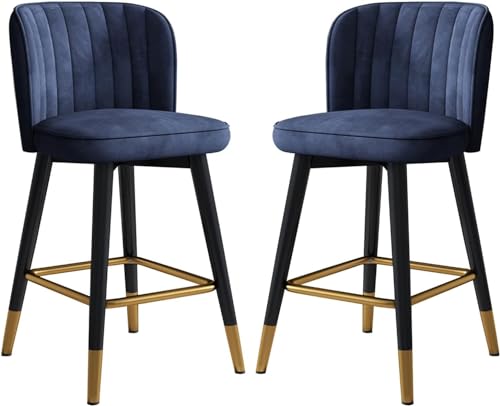 Drehbare Thekenhöhe Barhocker 2er-Set, Samt Gepolsterte Barhocker, Küche Frühstücksinselstuhl Mit Rückenlehne Für Pub Home Bar Esszimmer Küche, Blau, Blue, High:75CM von Generic
