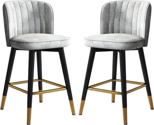 Drehbare Thekenhöhe Barhocker 2er-Set, Samt Gepolsterte Barhocker, Küche Frühstücksinselstuhl Mit Rückenlehne Für Pub Home Bar Esszimmer Küche, Blau, Gray, High:75CM von Generic