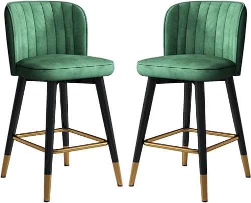 Drehbare Thekenhöhe Barhocker 2er-Set, Samt Gepolsterte Barhocker, Küche Frühstücksinselstuhl Mit Rückenlehne Für Pub Home Bar Esszimmer Küche, Blau, Green, High:75CM von Generic