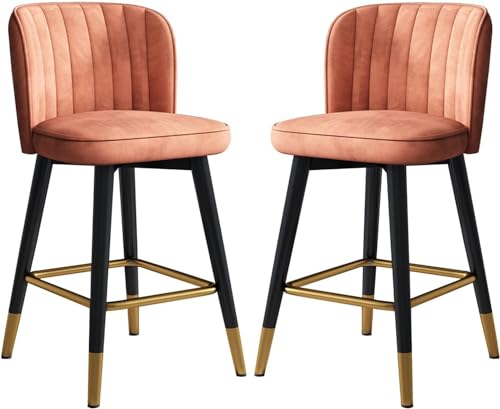 Drehbare Thekenhöhe Barhocker 2er-Set, Samt Gepolsterte Barhocker, Küche Frühstücksinselstuhl Mit Rückenlehne Für Pub Home Bar Esszimmer Küche, Blau, Orange, High:65CM von Generic