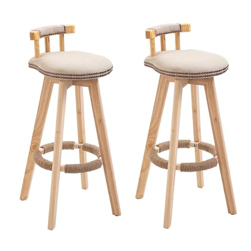 Drehbarer Barhocker in Pub-Höhe, Gepolsterter Küchenstühle im Mid-Century-Stil mit Beinen aus Massivholz und Hochelastischem Schwamm, Geeignet für Cafés und Pubs(Beige,73cm/2) von Generic