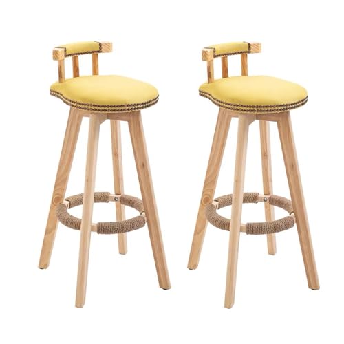 Drehbarer Barhocker in Pub-Höhe, Gepolsterter Küchenstühle im Mid-Century-Stil mit Beinen aus Massivholz und Hochelastischem Schwamm, Geeignet für Cafés und Pubs(Gold,73cm/2) von Generic