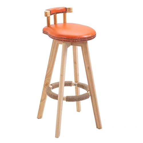 Drehbarer Barhocker in Pub-Höhe, Gepolsterter Küchenstühle im Mid-Century-Stil mit Beinen aus Massivholz und Hochelastischem Schwamm, Geeignet für Cafés und Pubs(Orange,73cm/1) von Generic