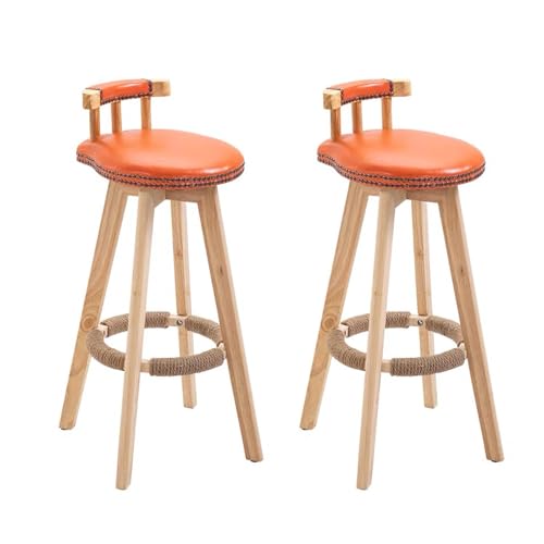 Drehbarer Barhocker in Pub-Höhe, Gepolsterter Küchenstühle im Mid-Century-Stil mit Beinen aus Massivholz und Hochelastischem Schwamm, Geeignet für Cafés und Pubs(Orange,73cm/2) von Generic