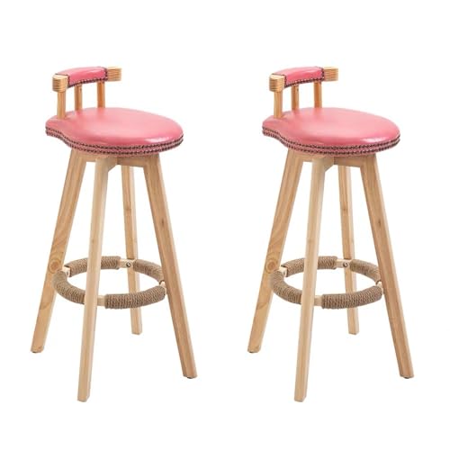 Drehbarer Barhocker in Pub-Höhe, Gepolsterter Küchenstühle im Mid-Century-Stil mit Beinen aus Massivholz und Hochelastischem Schwamm, Geeignet für Cafés und Pubs(Pink,73cm/2) von Generic