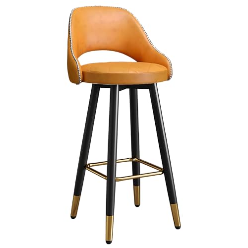 Drehbarer Barhocker mit gebogenem Rücken und Metall Fußstütze Tonhöhe Frühstück Bar Stuhl für Zuhause Küche Insel PU Ledersitz mit Messingfüßen 55 cm Höhe (55 cm) von Generic
