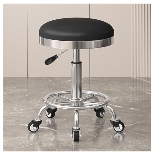 Drehbarer Rollhocker mit höhenverstellbarer Fußstütze PU-Leder Salon Hocker Massage Spa Hocker für Salon, Waschtisch, Büro, A1 von Generic