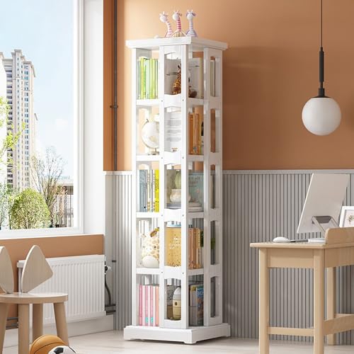 Drehbares Bücherregal, Vertikales Hohes Schmales Eckbücherregal aus Holz mit 360°-Lenkrollen, Mehrschichtiger Bücheraufbewahrungs-Organizer zur Platzsparenden Aufbewahrung Drehbares Bücherregal, Vertikales Hohes Schmales Eckbücherregal aus Holz mit 360°-Lenkrollen, Mehrschichtiger Bücheraufbewahrungs-Organizer zur Platzsparenden Aufbewahrung von Generic