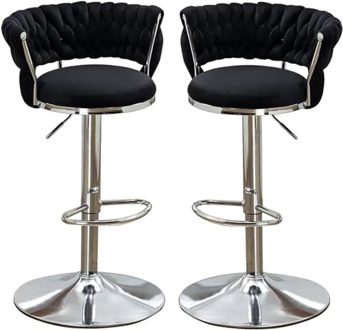 Drehbarhocker Aus Samt 4er-Set, Barhocker Mit Verstellbarer Thekenhöhe, Moderner Esszimmerstuhl Mit Geflochtener Rückenlehne, Gepolsterte Barstühle Für Kücheni, Black Silver Leg, 2PCS Drehbarhocker Aus Samt 4er-Set, Barhocker Mit Verstellbarer Thekenhöhe, Moderner Esszimmerstuhl Mit Geflochtener Rückenlehne, Gepolsterte Barstühle Für Kücheni, Black Silver Leg, 2PCS von Generic