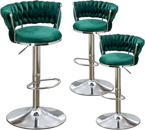 Drehbarhocker Aus Samt 4er-Set, Barhocker Mit Verstellbarer Thekenhöhe, Moderner Esszimmerstuhl Mit Geflochtener Rückenlehne, Gepolsterte Barstühle Für Kücheni, Green Silver Leg, 3PCS Drehbarhocker Aus Samt 4er-Set, Barhocker Mit Verstellbarer Thekenhöhe, Moderner Esszimmerstuhl Mit Geflochtener Rückenlehne, Gepolsterte Barstühle Für Kücheni, Green Silver Leg, 3PCS von Generic