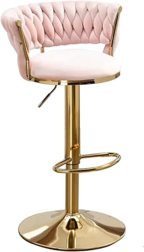 Drehbarhocker Aus Samt 4er-Set, Barhocker Mit Verstellbarer Thekenhöhe, Moderner Esszimmerstuhl Mit Geflochtener Rückenlehne, Gepolsterte Barstühle Für Kücheni, Pink Gold Leg, 1PCS von Generic