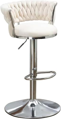 Drehbarhocker Aus Samt 4er-Set, Barhocker Mit Verstellbarer Thekenhöhe, Moderner Esszimmerstuhl Mit Geflochtener Rückenlehne, Gepolsterte Barstühle Für Kücheni, White Silver Leg, 1PCS von Generic