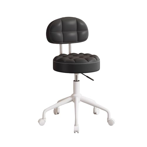 Drehhocker mit Rollen Höhenverstellbar 47-54 cm Bürohocker Ergonomisch mit Lehne Schminksessel 7 Farben für Werkstatt Schönheitssalons Studios(Black) von Generic
