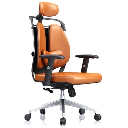 Drehstuhl, Ledersessel zur Lordosenstütze, Ergonomischer Bürostuhl mit Doppelrückenlehne Bei Schmerzen im Unteren Rücken, Unterstützt die Natürliche Krümmung der Wirbelsäule(Orange) von Generic