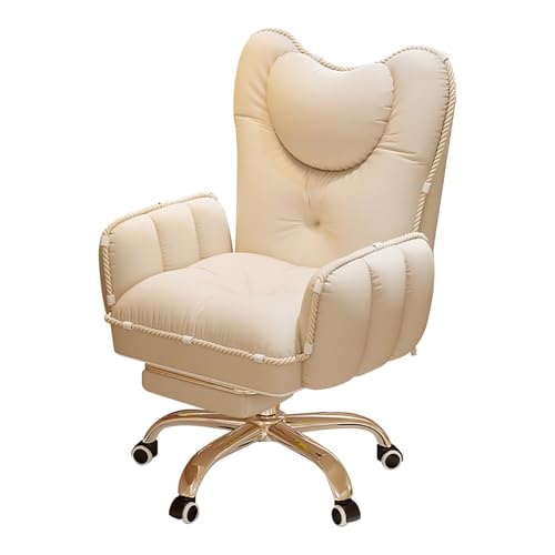 Drehstuhl mit Rollen, Computer Stuhl mit Weichen Armlehnen und Fußstütze, Rückenlehne um 135° Verstellbar für Zuhause, Büro, Arbeitszimmer, Gaming(Beige) von Generic