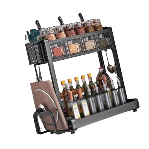 Dreischichtiges Küchenregal mit Aufbewahrung for Schneidebretter, Topfdeckel und Besteckeimer, vertikales Küchenregal aus Kohlenstoffstahl, geeignet for kleine Räume(Color2,44cm) von Generic