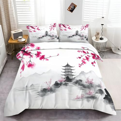 Drucken Bettwäsche Japanischer Tuschemalerei Turm Thema Mikrofaser Bettbezug Set mit Kissenbezug 80 x 80cm Weiß Bettbezug 135 x 200 cm mit Reißverschluss Drucken Bettwäsche Japanischer Tuschemalerei Turm Thema Mikrofaser Bettbezug Set mit Kissenbezug 80 x 80cm Weiß Bettbezug 135 x 200 cm mit Reißverschluss von Generic