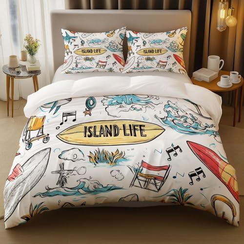 Drucken Bettwäsche Kritzelstil Surfen Elemente Thema Mikrofaser Bettbezug Set mit Kissenbezug 80x80cm Weiß Bettbezug 135 x 200 cm mit Reißverschluss Drucken Bettwäsche Kritzelstil Surfen Elemente Thema Mikrofaser Bettbezug Set mit Kissenbezug 80x80cm Weiß Bettbezug 135 x 200 cm mit Reißverschluss von Generic