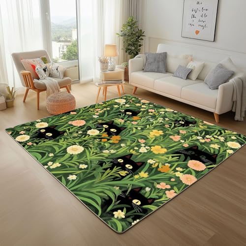 Dschungel Natur Gänseblümchen Teppich Wohnzimmer 180x240cm Moderner Weicher Teppisch Rugs for Living Room GrüNe Blumen Rutschfester Teppich, maschinenwaschbar, für Schlafzimmer, Flur von Generic