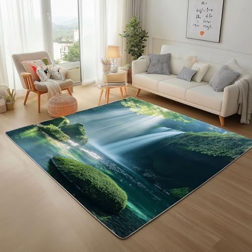 Dschungel Wasserfall Landschaft Grün Teppich Wohnzimmer 120x170cm rutschfest Kurzflor Kunstwolle Schlafzimmer Teppisch Waschbar Natur Dschungel Landschaft Bettvorleger Teppiche für Büro Bereich Dekor Dschungel Wasserfall Landschaft Grün Teppich Wohnzimmer 120x170cm rutschfest Kurzflor Kunstwolle Schlafzimmer Teppisch Waschbar Natur Dschungel Landschaft Bettvorleger Teppiche für Büro Bereich Dekor von Generic