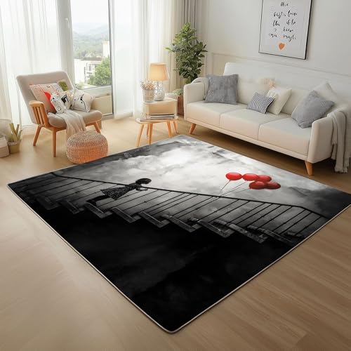Dunkel Nebel Treppe Mädchen Teppich Wohnzimmer 200x300cm, Flauschiger Kurzflor Teppich Waschbarer Moderner Teppiche Graue Treppe Mädchen Mit Luftballons rutschfest Teppiche für Küchen Schlafzimmer Dunkel Nebel Treppe Mädchen Teppich Wohnzimmer 200x300cm, Flauschiger Kurzflor Teppich Waschbarer Moderner Teppiche Graue Treppe Mädchen Mit Luftballons rutschfest Teppiche für Küchen Schlafzimmer von Generic