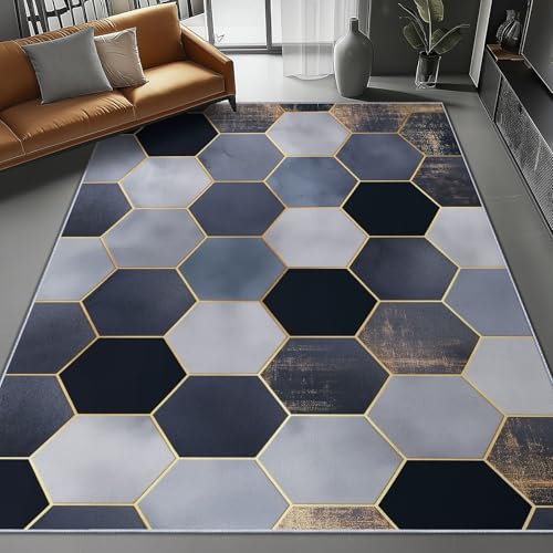 Dunkelblau Bereich Teppich Indoor Wohnzimmer, Waschbar langlebig Moderne geometrische Fliesen Gedruckte Schlafzimmer Teppich für Büro Esszimmer Kinderzimmer, 120 x 180 cm Dunkelblau Bereich Teppich Indoor Wohnzimmer, Waschbar langlebig Moderne geometrische Fliesen Gedruckte Schlafzimmer Teppich für Büro Esszimmer Kinderzimmer, 120 x 180 cm von Generic