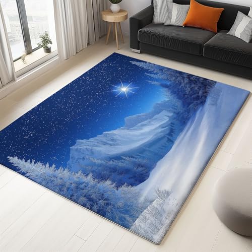 Dunkelblau Waschbarer Teppich Wohnzimmer 120 x 170 cm Rugs for Living Room, Natur Schnee Wald Sterne Drucken Weich rutschfest Tepich Kurzflor Schlafzimmer Carpet, für Restaurants Büros Dunkelblau Waschbarer Teppich Wohnzimmer 120 x 170 cm Rugs for Living Room, Natur Schnee Wald Sterne Drucken Weich rutschfest Tepich Kurzflor Schlafzimmer Carpet, für Restaurants Büros von Generic
