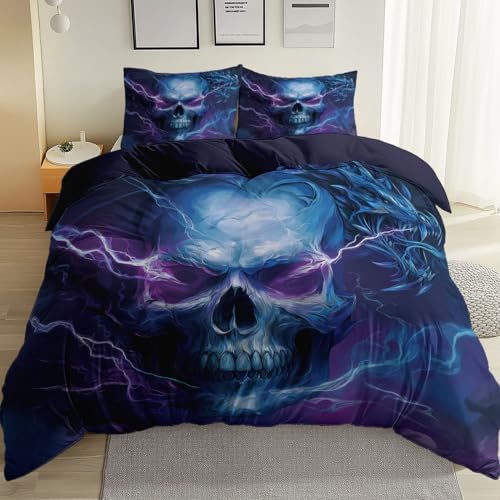 Dunkelgrau Bettwäsche-Set mit Bettbezug Reißverschluss, weich langlebig 2-teilig mit Fantasy Blitz Totenkopf Muster für Kinder, Jugendliche Erwachsene, 135 x 200 cm Dunkelgrau Bettwäsche-Set mit Bettbezug Reißverschluss, weich langlebig 2-teilig mit Fantasy Blitz Totenkopf Muster für Kinder, Jugendliche Erwachsene, 135 x 200 cm von Generic