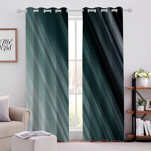 Dunkelgrüne Verlaufslinien Verdunklungsvorhänge H138 X B117cm Moderne Mode Thermovorhang Hitzeschutz Vorhang Blickdicht mit Ösen Gardinenschals mit Schlaufen 2er Pack von Generic