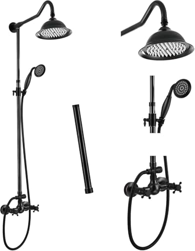 Duscharmatur Antik Messing 8 Zoll Regenduschkopf 12 Zoll Verlängerungsrohr Inklusive Handstrahl Duscharmatur Doppelknöpfe Mischer Badezimmer Duschsystem Combo Set Wandhalterung, Oil Rubbed Bronze von Generic