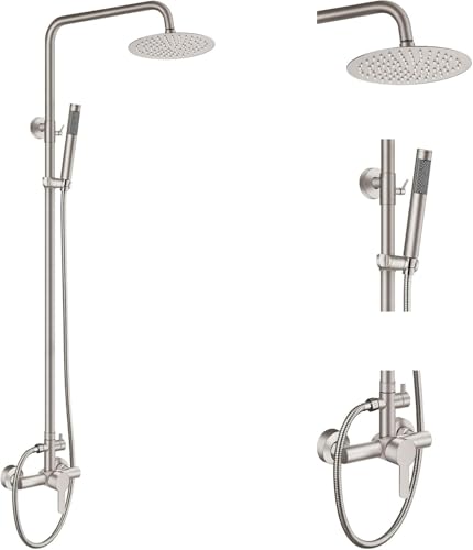 Duscharmatur Für Den Außenbereich Sus304 Duscharmatur Combo-Set Edelstahl 8-Zoll-regenduschkopf-kit Mit Einem Griff Hochdruck-handbrause Wandhalterung Mit Doppelfunktion, Brushed Nickel Duscharmatur Für Den Außenbereich Sus304 Duscharmatur Combo-Set Edelstahl 8-Zoll-regenduschkopf-kit Mit Einem Griff Hochdruck-handbrause Wandhalterung Mit Doppelfunktion, Brushed Nickel von Generic