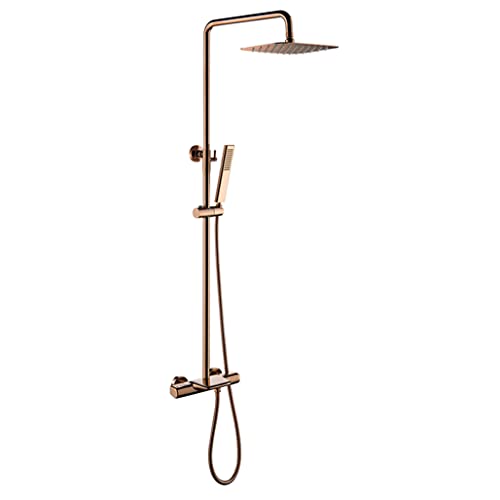 Duschset Roségold Thermostatischer Wandumsteller Mischer Messing Badezimmer Duscharmatur Set mit 10 * 8 Zoll Regenduschkopf und Handbrause, Luxus Duschsystem,A von Generic