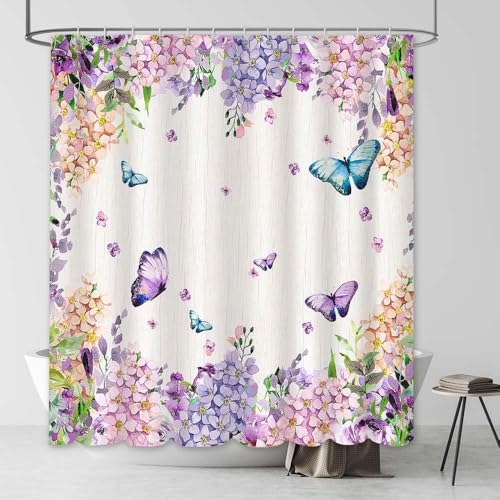 Duschvorhang 100x180 Anti-Schimmel Blumen Duschvorhänge Wasserdicht Waschbar Polyester Textil Badezimmer Vorhang Schmetterlinge 3D Shower Curtain A/1041 von Generic