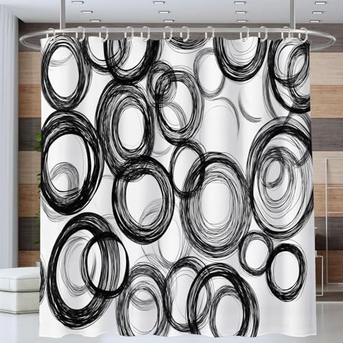 Duschvorhang 100x180 Anti-Schimmel Geometrische Kreise Duschvorhänge Wasserdicht Waschbar Polyester Textil Badezimmer Vorhang Schwarz-Weiß 3D Shower Curtain A/5470 Duschvorhang 100x180 Anti-Schimmel Geometrische Kreise Duschvorhänge Wasserdicht Waschbar Polyester Textil Badezimmer Vorhang Schwarz-Weiß 3D Shower Curtain A/5470 von Generic