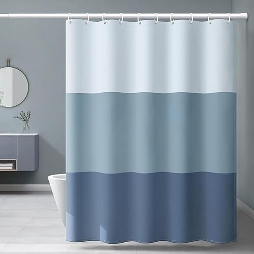 Duschvorhang 100x180 Anti-Schimmel Horizontale Streifen Duschvorhänge Wasserdicht Waschbar Polyester Textil Badezimmer Vorhang Blau 3D Shower Curtain A/5200 von Generic