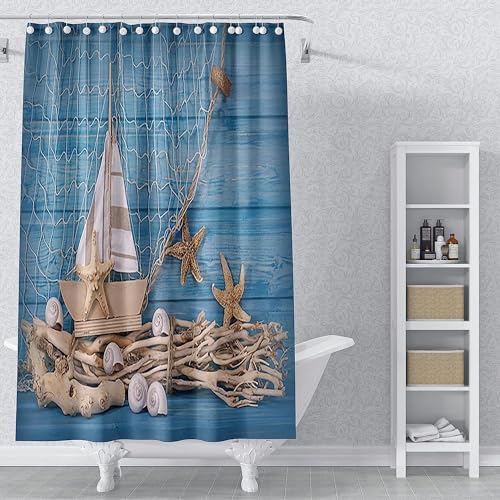 Duschvorhang 100x180 Anti-Schimmel Maritimes Thema Duschvorhänge Wasserdicht Waschbar Polyester Textil Badezimmer Vorhang Blau 3D Shower Curtain A/5263 von Generic