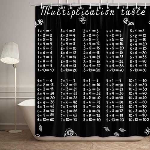 Duschvorhang 100x180 Anti-Schimmel Mathe-Multiplikationstabelle Duschvorhänge Wasserdicht Waschbar Polyester Textil Badezimmer Vorhang Schwarz 3D Shower Curtain A-9433 von Generic