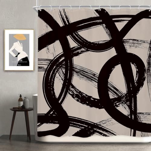 Duschvorhang 100x180 Anti-Schimmel Modern Minimalist Duschvorhänge Wasserdicht Waschbar Polyester Textil Badezimmer Vorhang Schwarze Linien Abstrakt 3D Shower Curtain A-9817 von Generic